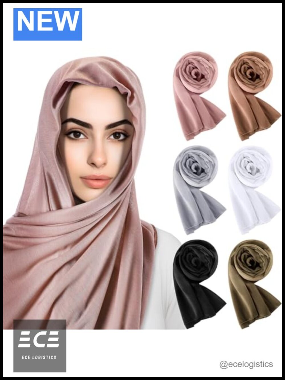 6 Pack Hijab Scarves for Women Polyester Muslim Head Wraps Shawl